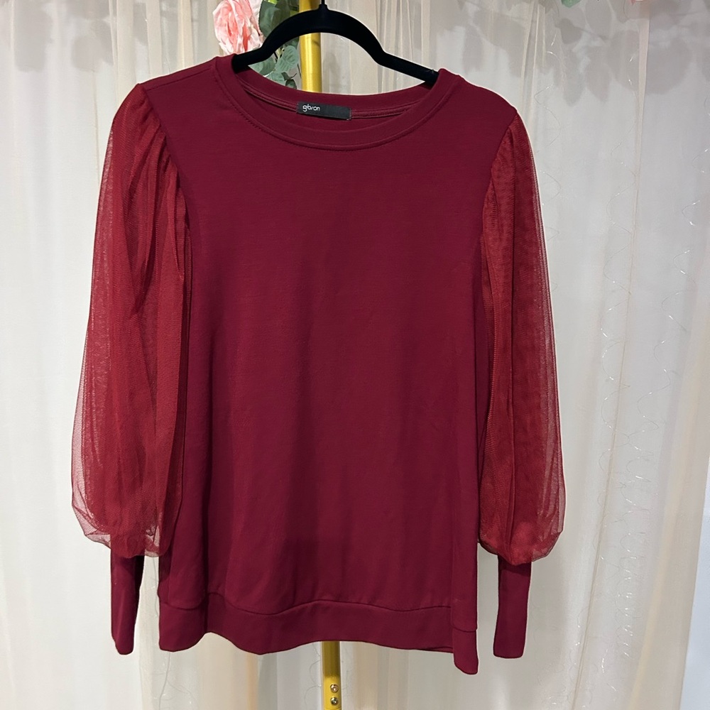 Gibson Deep Red Sheer Sleeve Sleeves with bottom lining Blouse